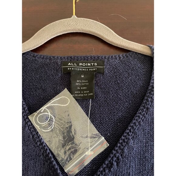 NWT All Points Knit Cardigan Sweater Patriotic Navy Blue Striped Red Stars Med - Picture 3 of 6